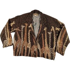 Vintage 90s Painted Pony Giraffe Tapestry Coat Blazer Safari Africa Size Small